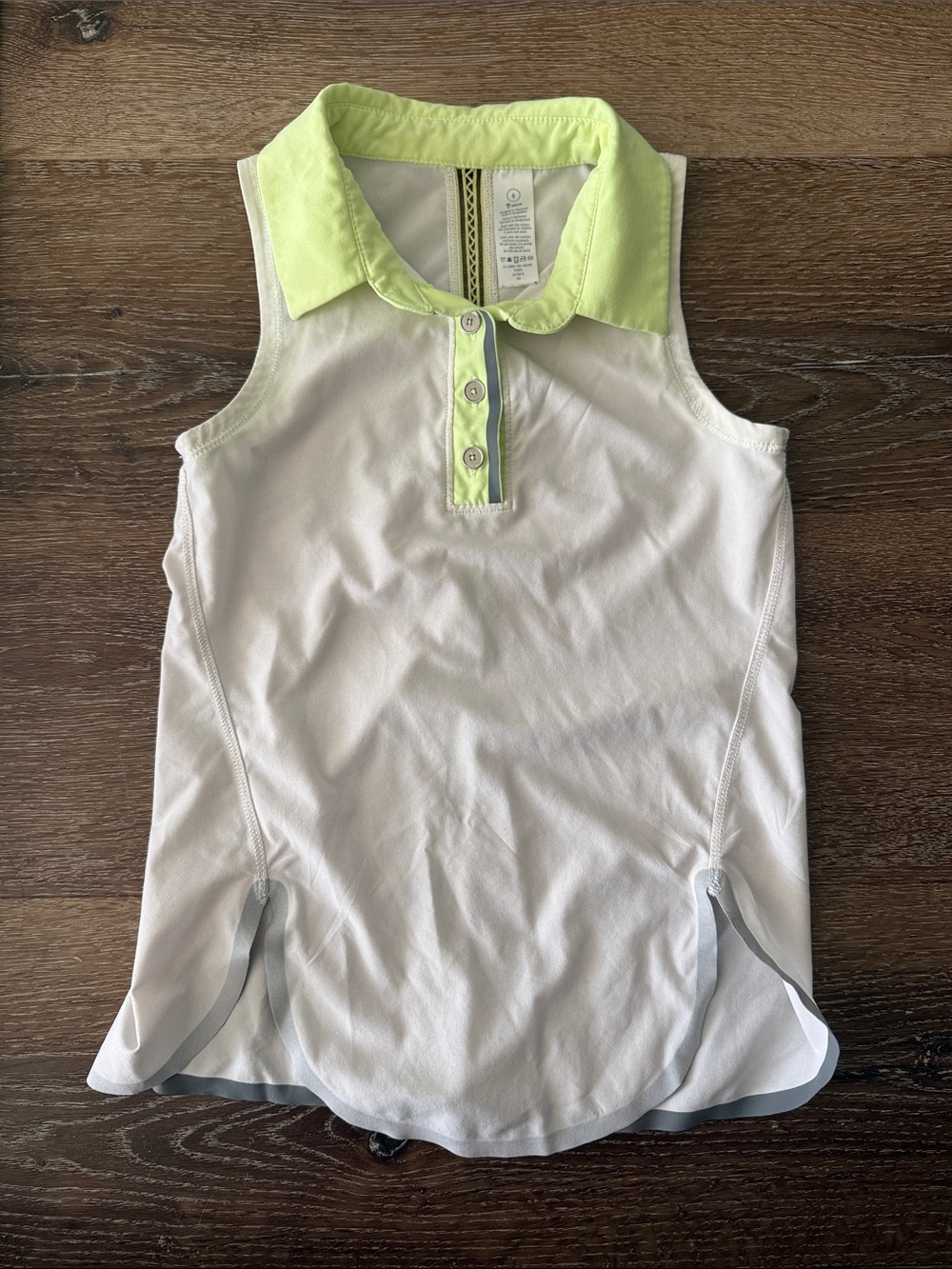 Ivivva White Sleeveless Polo Tank with Lime Yellow Collar Golf Tennis Top Shirt